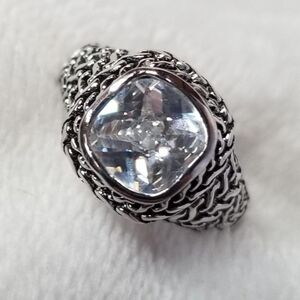 Vintage 18k GE ELECTROPLATED Sparkling White Tourmaline Crystal Ring